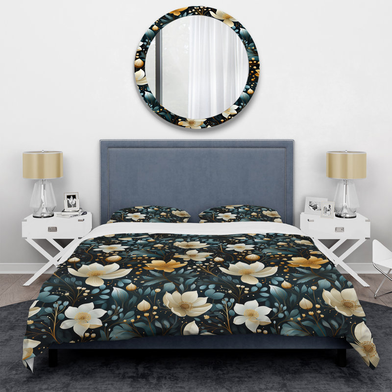 Ensemble de housse de couette mystique blanc et bleu sarcelle Aura, Housse de couette simple + 1 taie décorative stan