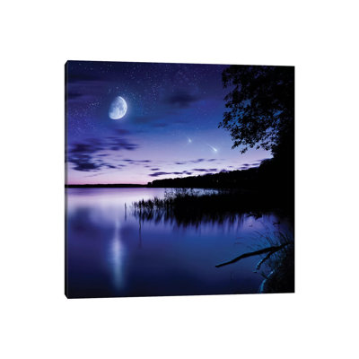 " Tranquil Lake Against Starry Sky, Moon And Falling Meteorites, Russia " by Evgeny Kuklev
