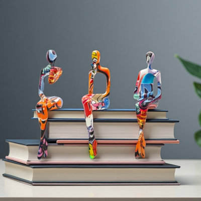3 pièces d'ornements de figurine humaine moderne et minimaliste assis en résine,