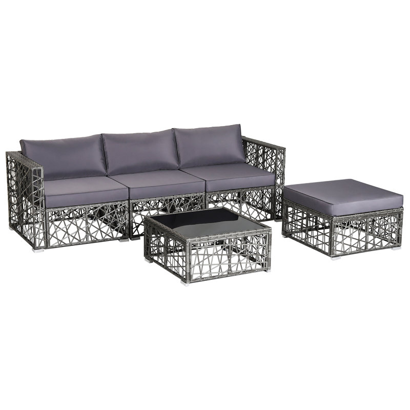 Ensemble de patio 5 pièces en rotin