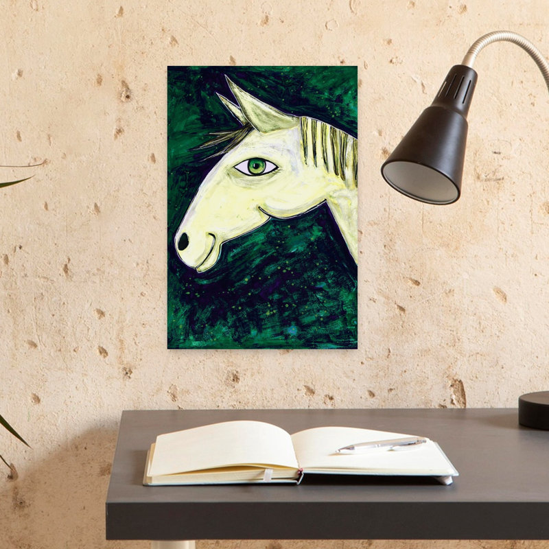 «Mystical Horse Gaze», art abstrait cheval rêveur, forêt moderne