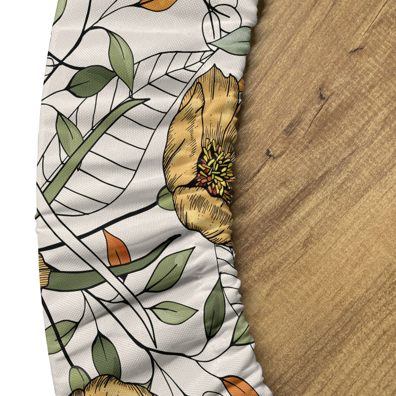 Winston Porter Floral Fitted Round Tablecloth Eggshell and Multicolor