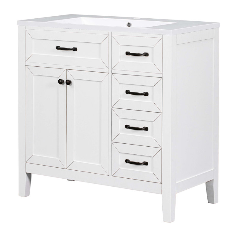 Armoire de salle de bain 36 po avec lavabo et tiroir 36 po, Blanc / Blanc