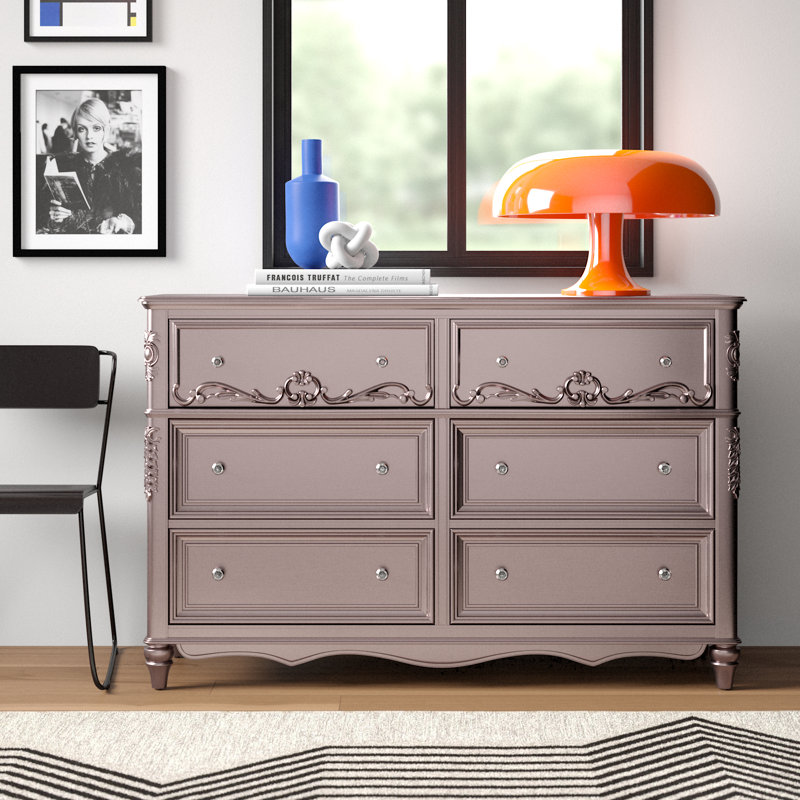 Commode double 6 tiroirs Iyana, Lilas métallique