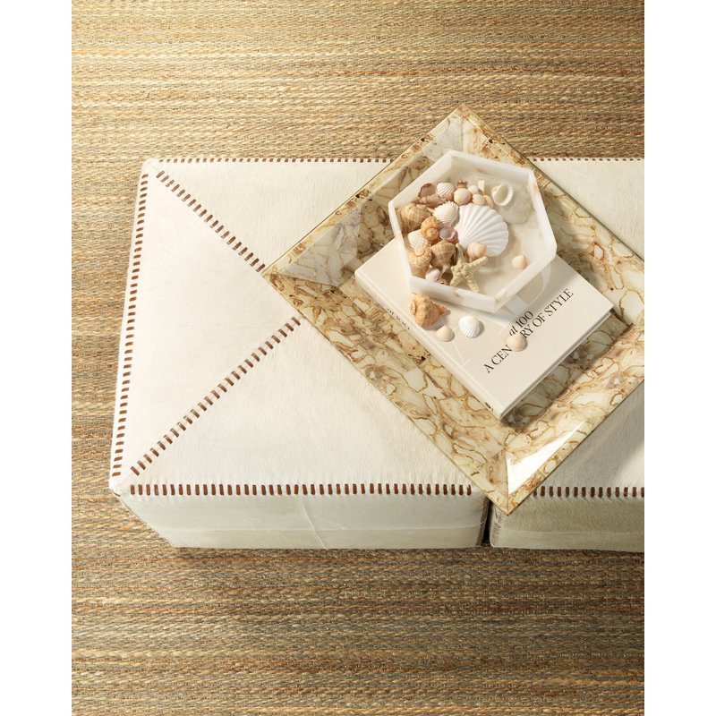 Square Ottoman, White Genuine Leather