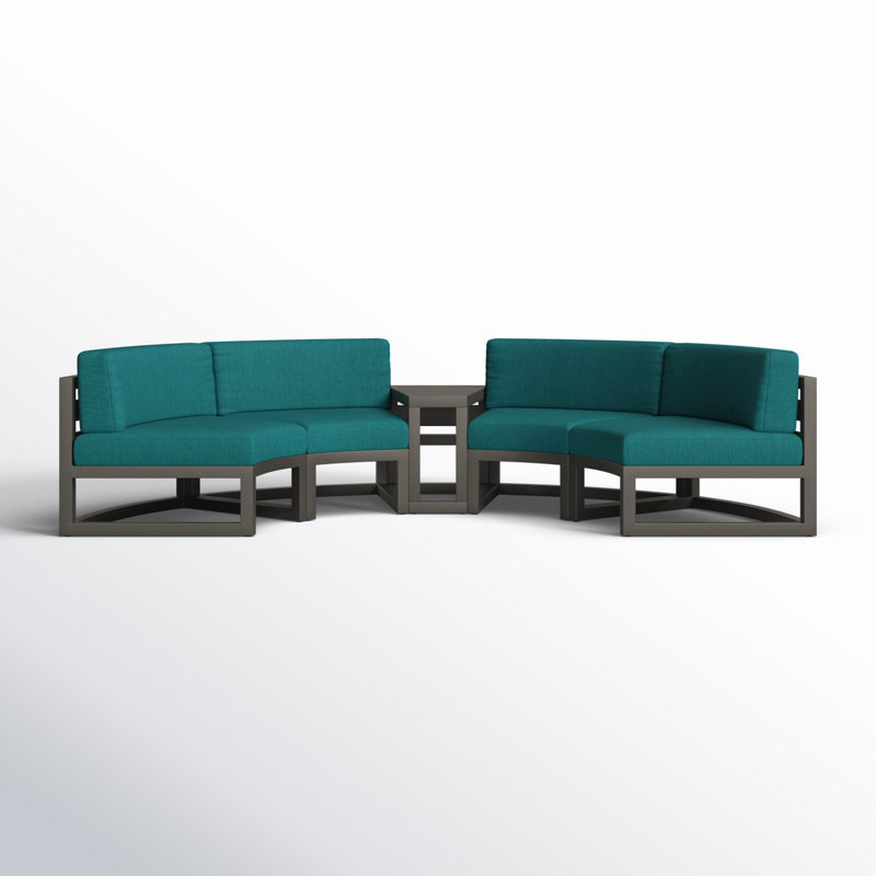 Avion 43" Wide Outdoor Curved Patio Sectional with Sunbrella Cushions, Spectrum Peacock Sunbrella® Plainweave, Slate