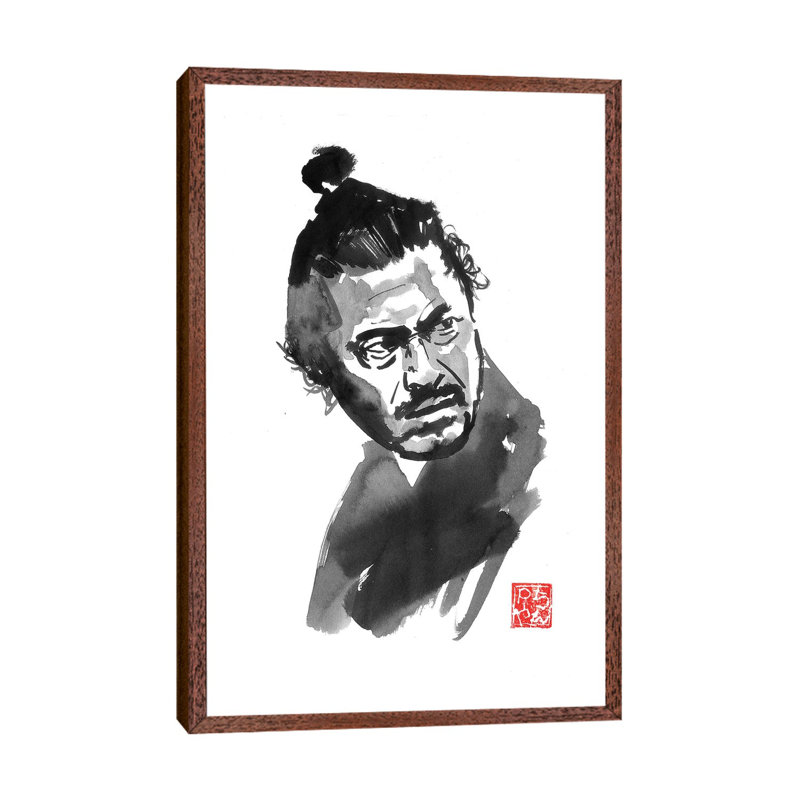 Toshiro the Samurai 1 Piece Painting on Canvas, 101.6 cm H x 66.04 cm W, Classic Brown Wood Framed