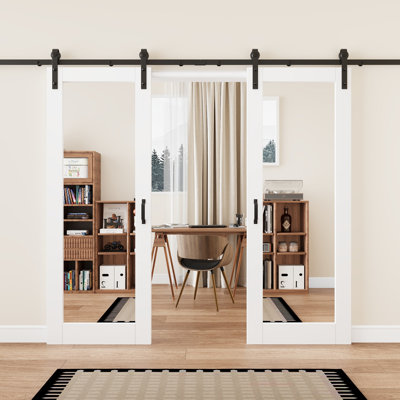  Barn 𝗔𝘀𝘀𝗲𝗺𝗯𝗹𝘆 𝗥𝗲𝗾𝘂𝗶𝗿𝗲𝗱 Panneau de porte, portes de grange coulissantes en bois massif manufacturé avec trousse de quincaillerie