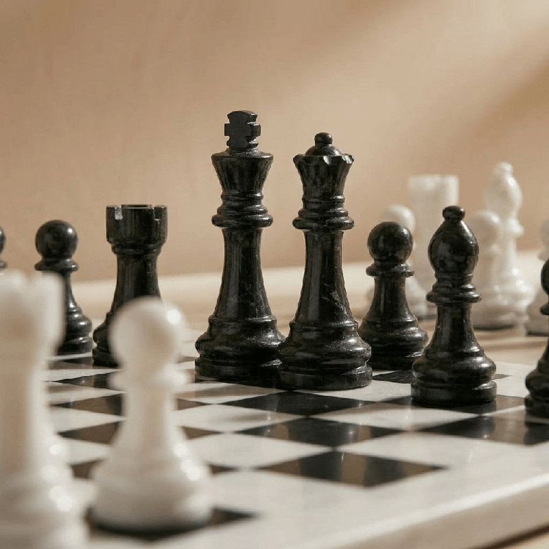 Premium Chess Set - Jeu d'échecs en marbre de 12 pouces avec étui de rangement par Marble Cultures, Noir / blanc