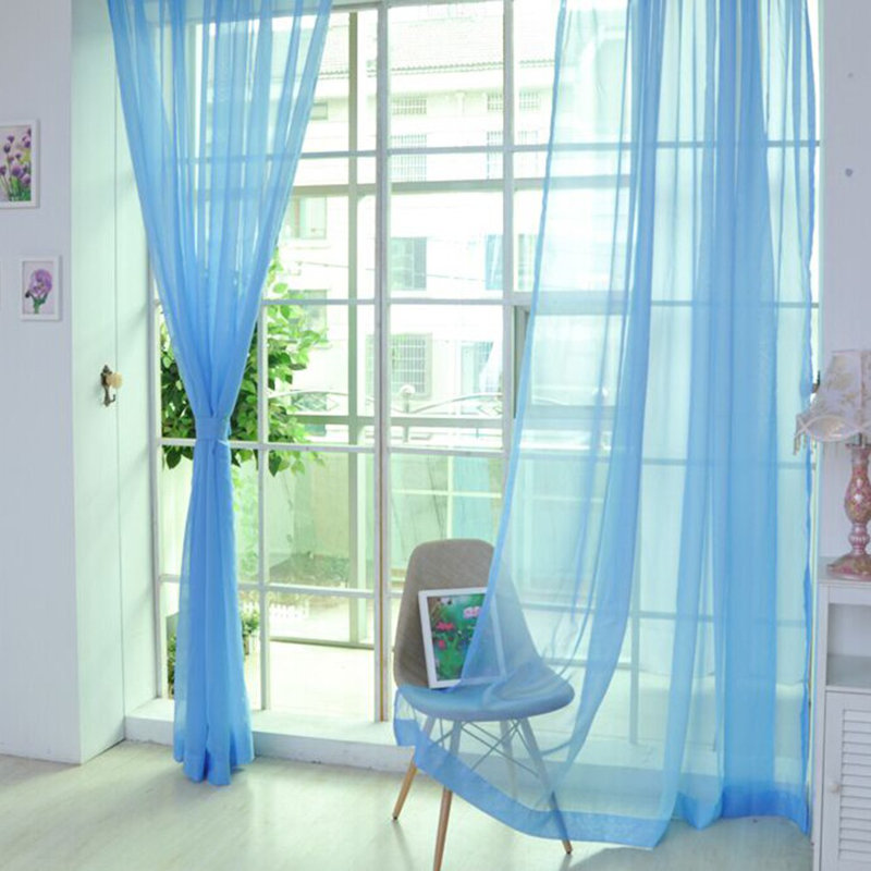 2 Pcs/Set Solid Color Sheer Curtains, Transparent Window Shades Tulle Drapes, Rod Pocket Curtains For Bedroom, Living Room