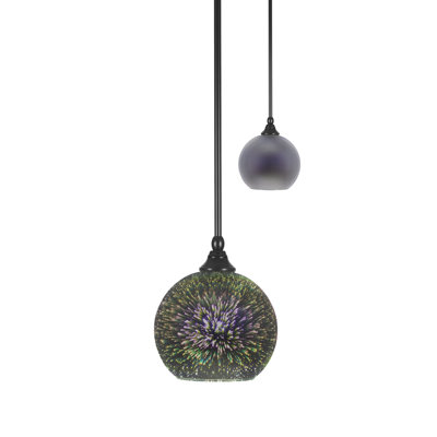 Stem Hung Mini Pendant Shown In Matte Black Finish With 8.5" Silver Fire Glass