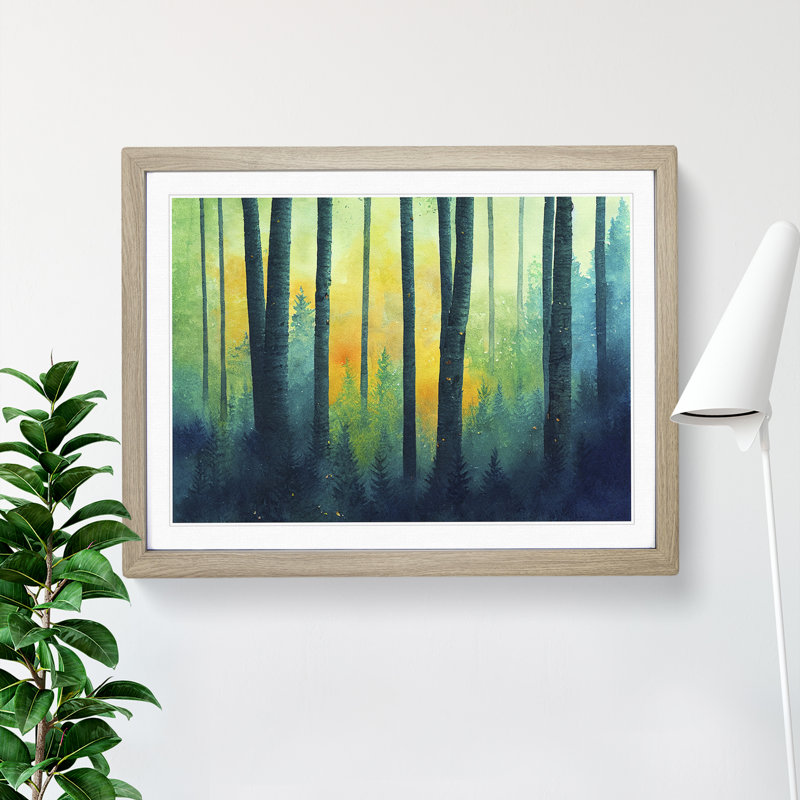 Heavenly Colourful Forest - Single Picture Frame Painting, 25cm H x 34cm W x 2cm D, Oak