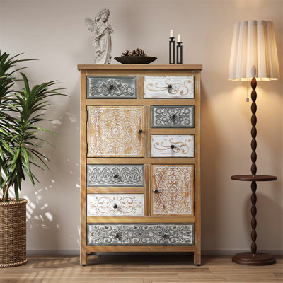 Armoire d'appoint en bois avec 6 tiroirs et 2 portes pour le salon, la chambre à coucher, la salle de bain