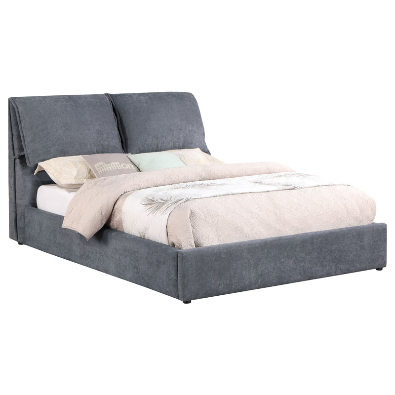 Gray Upholstered King Platform Bed with Pillow Headboard