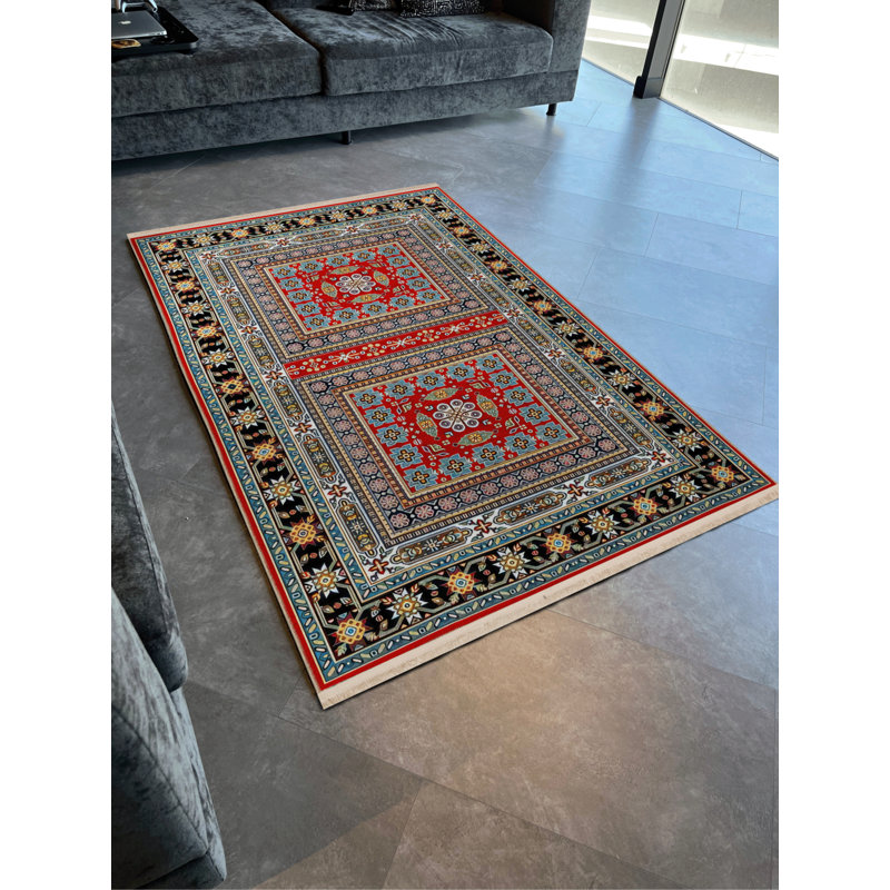 Tapis bleu en polypropylène à imprimé numérique Wimjan, Tapis de couloir 2 pi 8 po x 9 pi 11 po