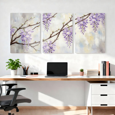 Ensemble de 3 tableaux sur toile à motif floral de glycine violette, pour la décoration du salon et de la chambre.