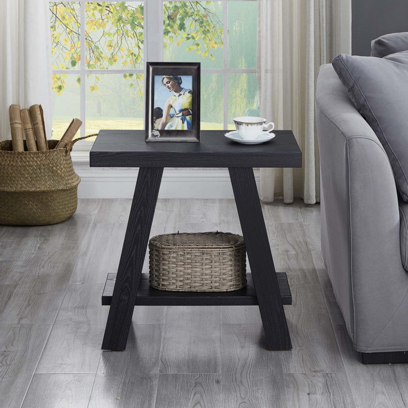 Table de bout avec rangement Angeleca, H 22 po x l 23,5 po x P 14 po, Noir / Noir