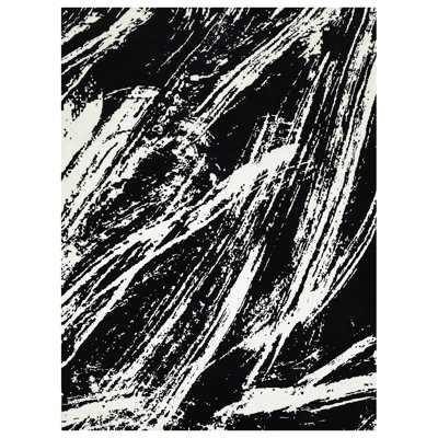 Hand Knotted Abstract Area Rug in Black/White