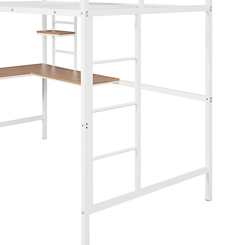 Lit mezzanine simple en métal avec bureau et tablette, Blanc