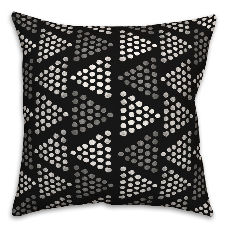  Coussin décoratif intérieur / extérieur en polyester à pois, Noir, H 18 po x l 18 po