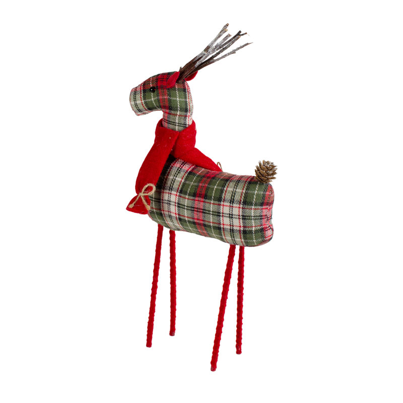 Figurine de Noël renne à carreaux rouges et verts 16 po