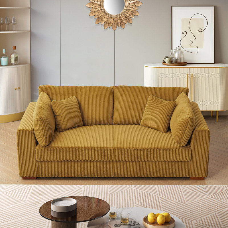 Modern Corduroy Sofa with Deep Seats and Durable Construction, Yellow Corduroy