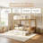(Queen Over Queen\Full over Full)Pine Wood Kids Bunk Bed With Trundle, Bookshelf-1279879621-1279879643
