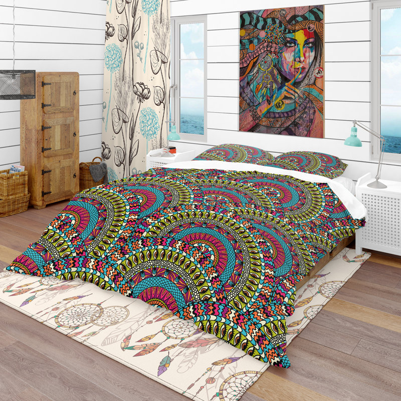 Ensemble de housse de couette bohème et éclectique, Housse simple + 1 taie décorative