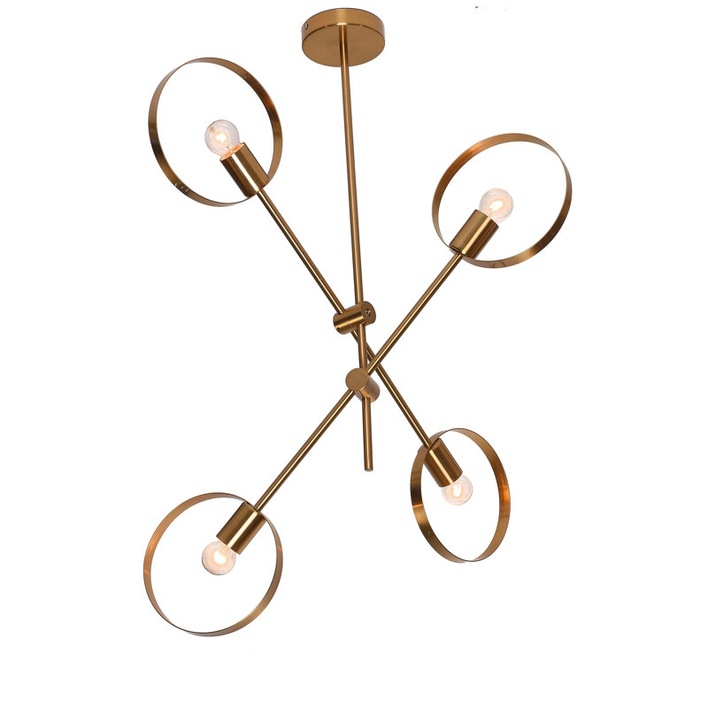 Lustre 4 lumières avec abat-jours ouverts, Bronze brossé