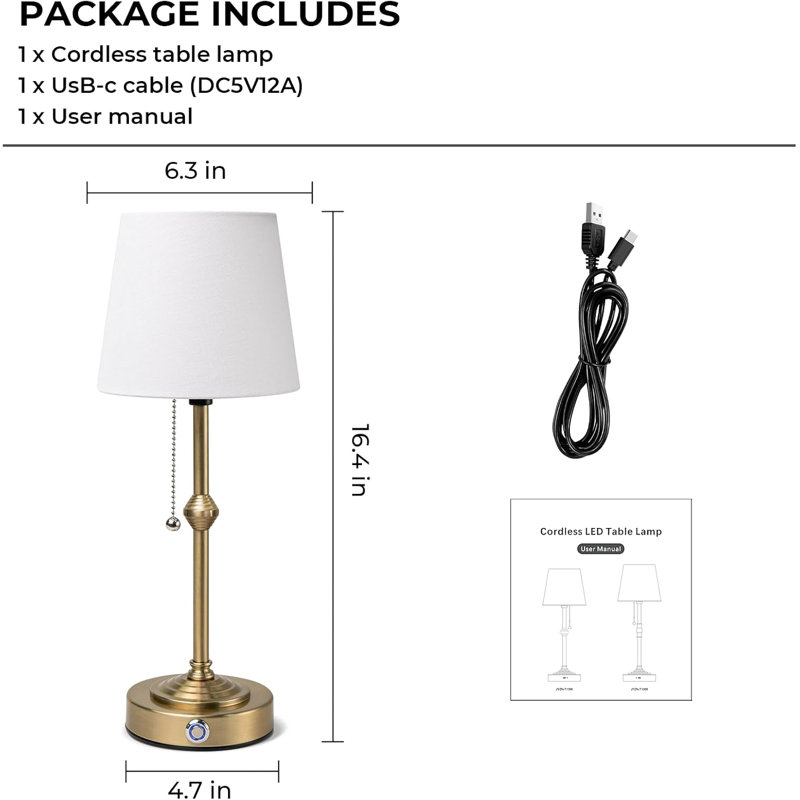 Rechargeable Cordless Table Lamp With 5200Mah Battery, 3-Level Touch Dimming, Portable LED Desk Light For Home Decor, Gift Ideas For Housewarming