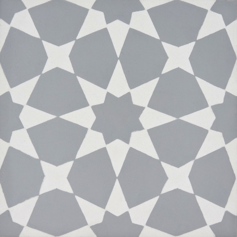 Medina 8" x 8" Cement Patterned Wall & Floor Tile, Gray/White