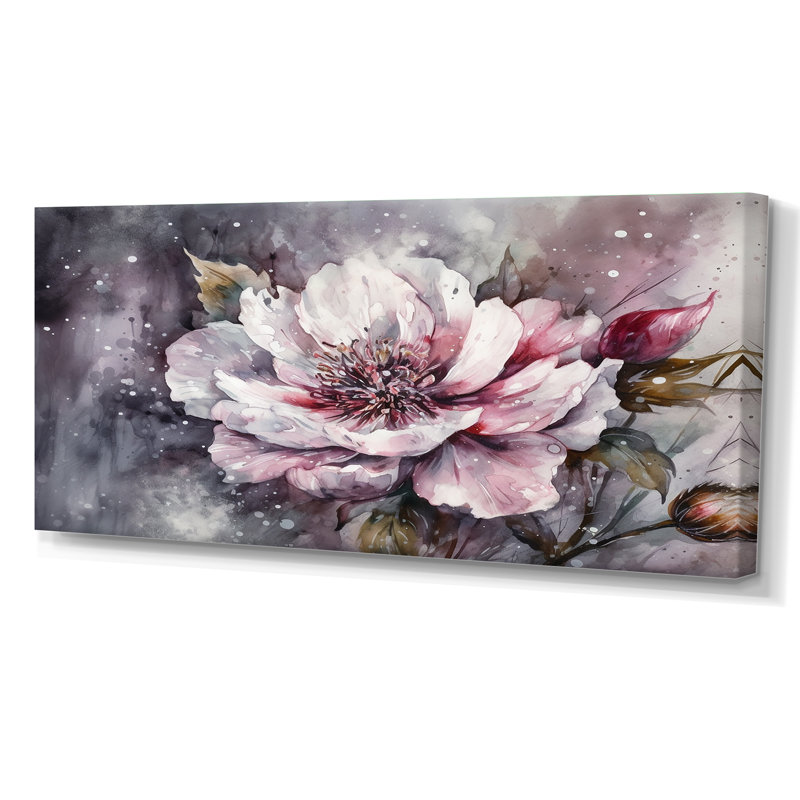Pivoines roses et vertes sur une branche I - impression, Toile tendue, H 28 po x l 60 po x P 1,5 po