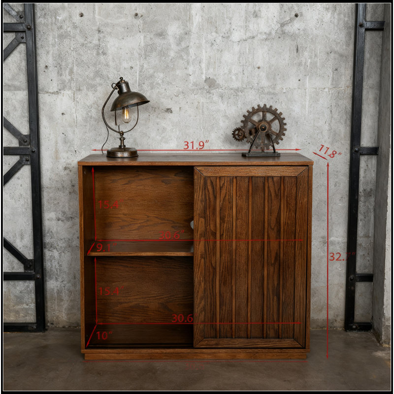 Buffet avec 2 portes coulissantes et bandes décoratives en bois massif, armoire de rangement pour le salon, la cuisine, la salle à manger, le vestibule, le couloir