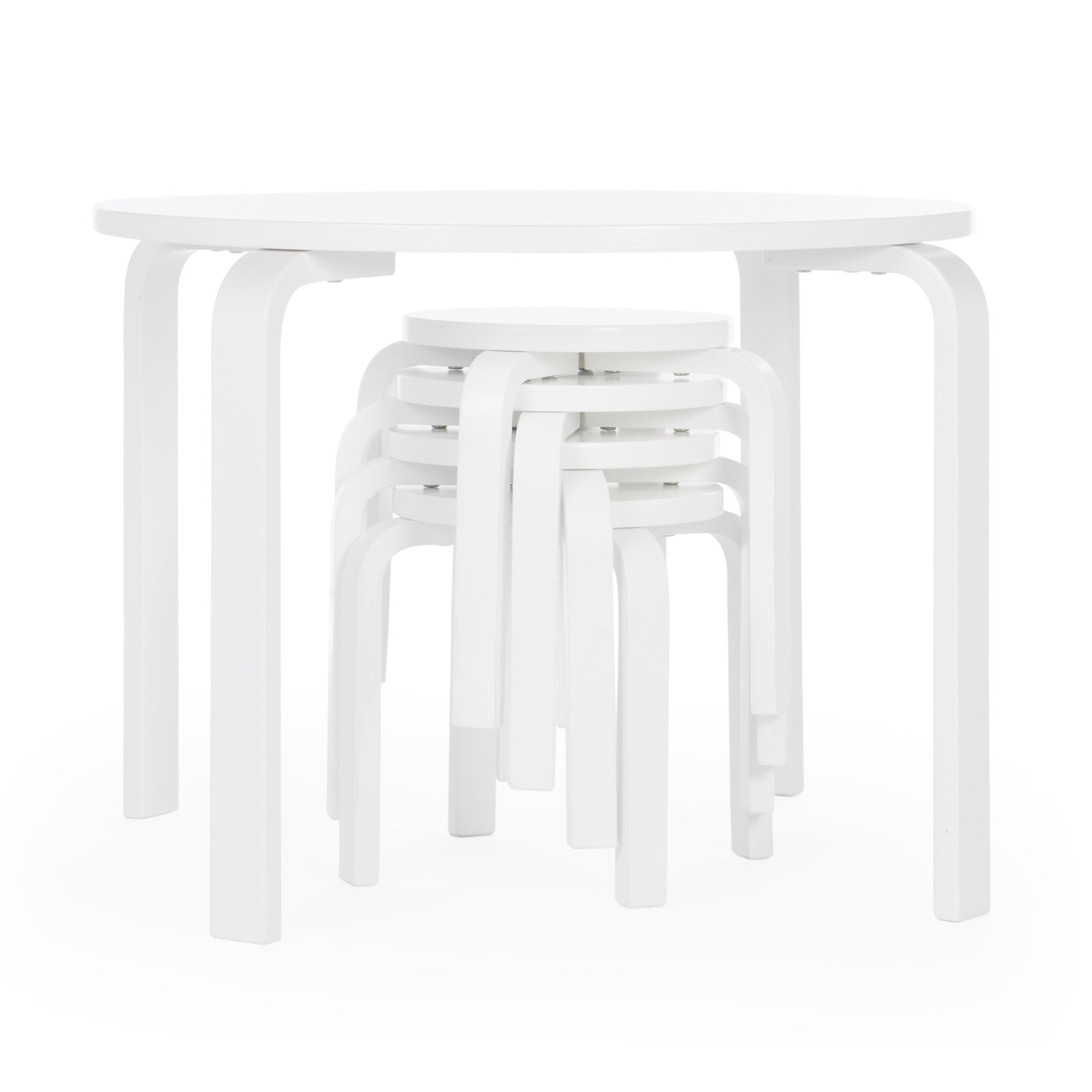 Toddler and Kids 5 Piece Round Table and Stool Set, White