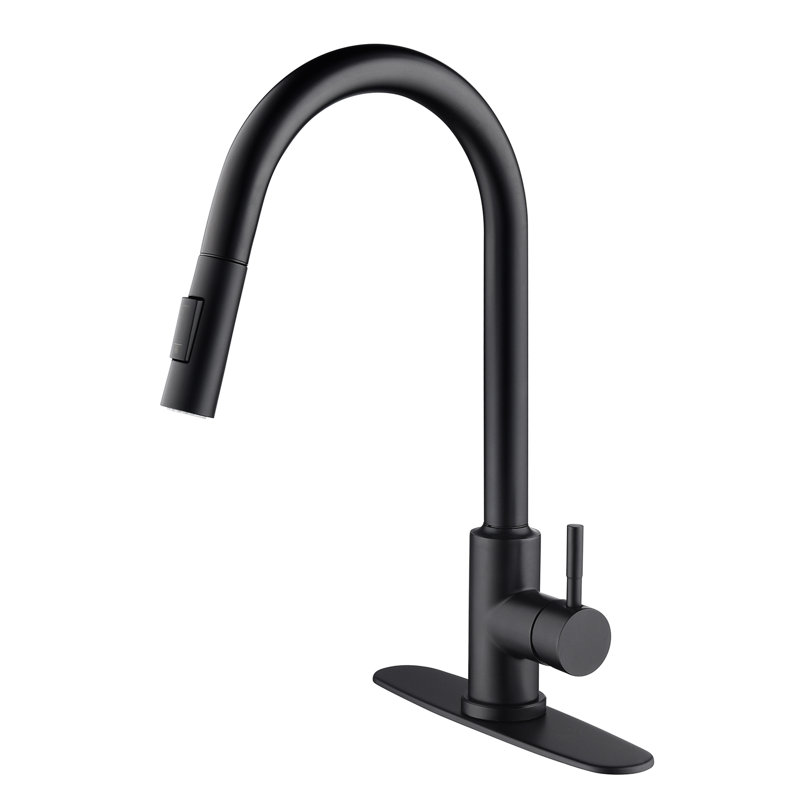 Robinet de cuisine noir mat en acier inoxydable tactile avec tirette. Buse rotative à 360 ° pour un nettoyage complet de l'évier. Résistance à la corrosion et à la rouille. Poignée simple pour régler le débit d'eau. 8,12