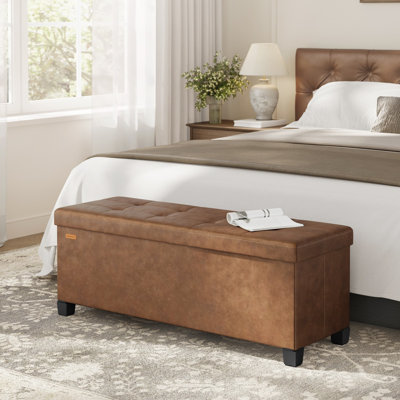 Repose-pieds avec rangement, banc de rangement avec pieds, 15 po x 43 po x 15,7 po, banc de bout de lit, 30 gallons (112 L), cuir synthétique, pour la chambre à coucher