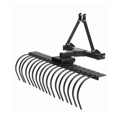 Râteau de paysage 50 po, tracteur à attelage 3 points catégorie-0 Cat-1 avec rotation de 360 degrés, dents en acier à ressorts remplaçables, fixation rapide pour brosse de déneigement, arènes de ratissage, préparation du sol 50 po