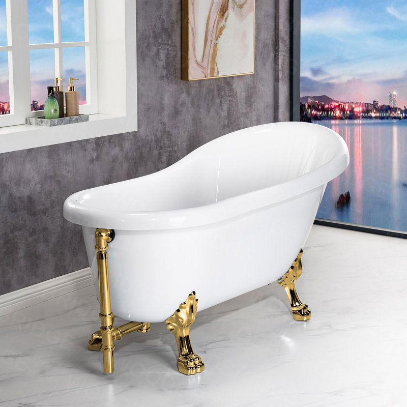 59" x 31" Clawfoot Soaking Acrylic Bathtub, Polished Gold