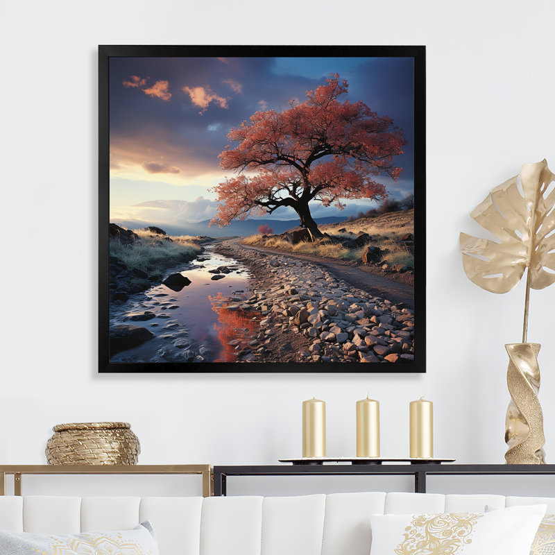 Arbre, arc-en-ciel, paysage d'hiver I, Cadre simple noir, H 24 po x l 24 po x P 1 po