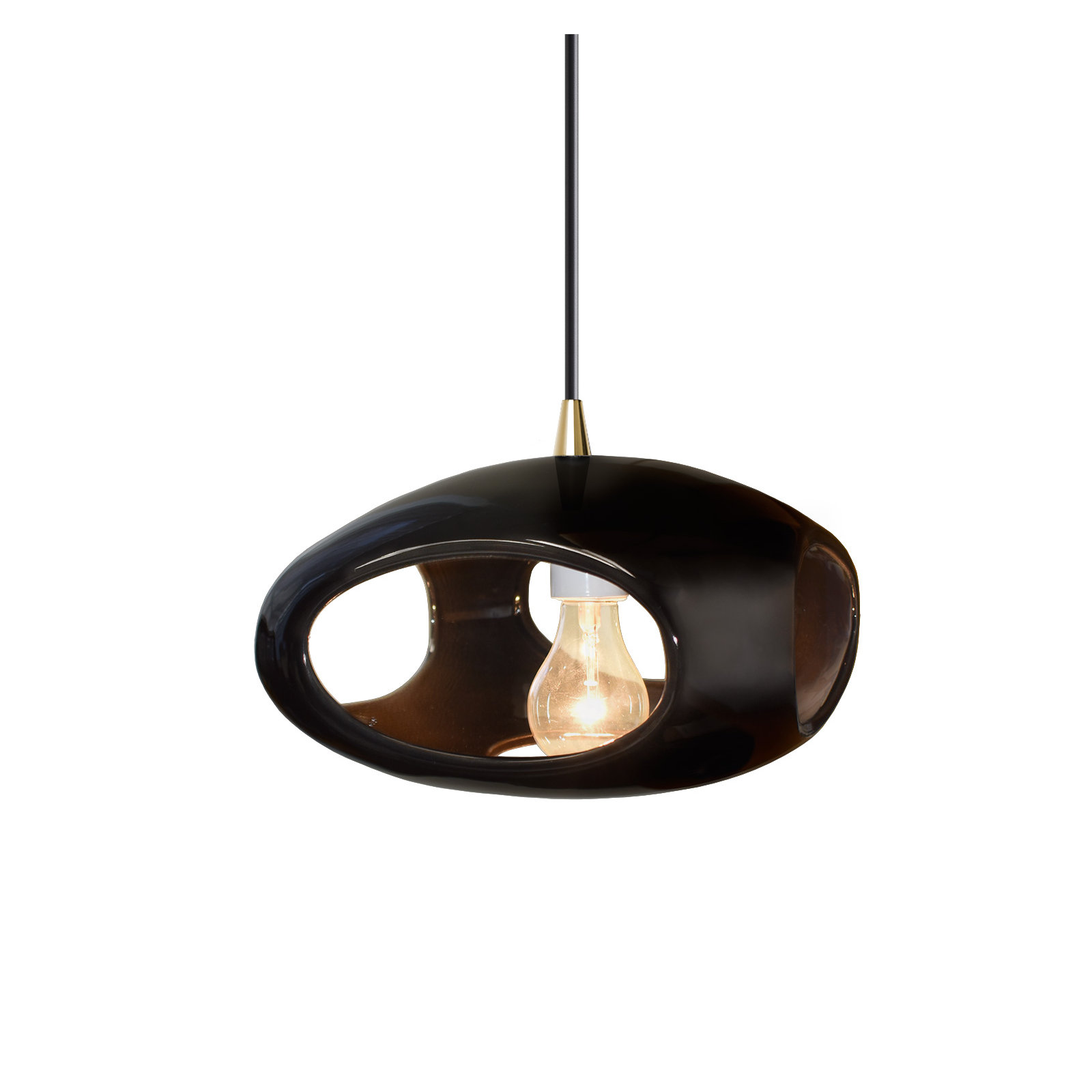 Logan Single Light Ceramic Dimmable Pendant, Antique Brass, Gloss Black