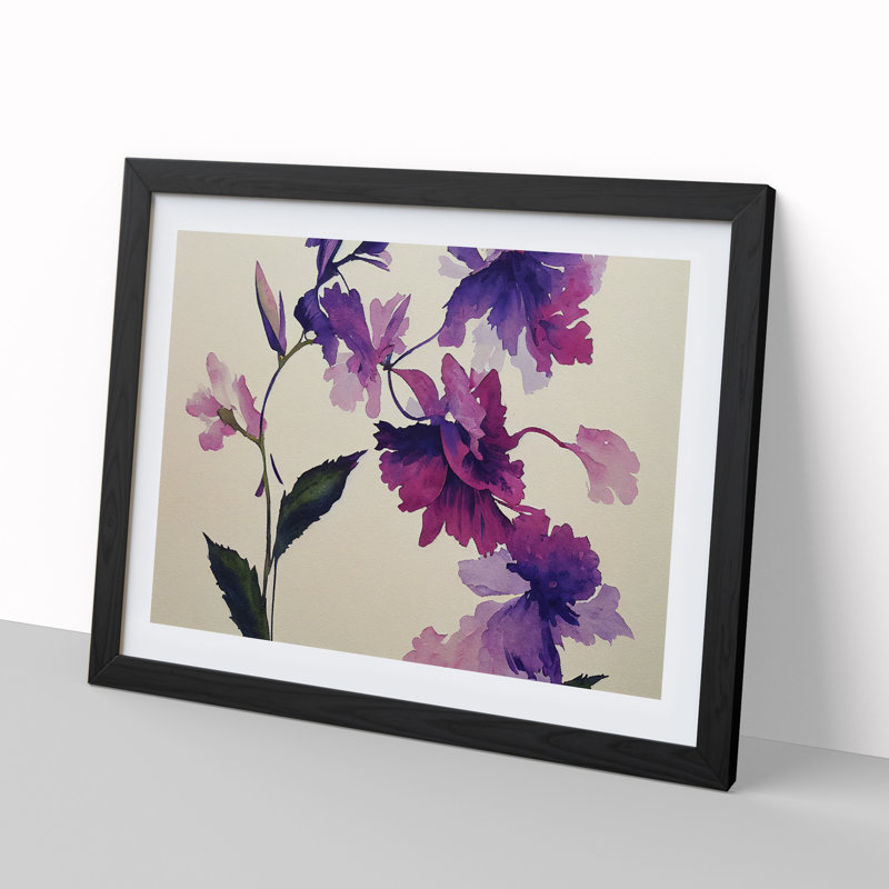 Harmonious Watercolour Flowers - Single Picture Frame Print, Black, 46cm H x 64cm W