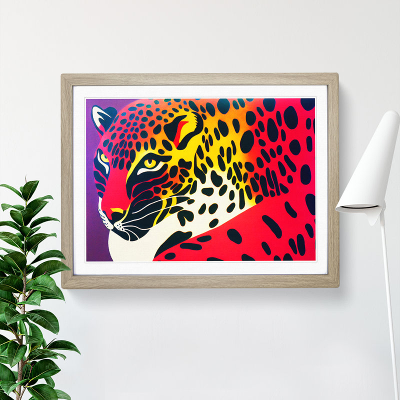 Spirited Leopard Abstract - Framed Print, 46cm H x 64cm W x 2cm D, Oak
