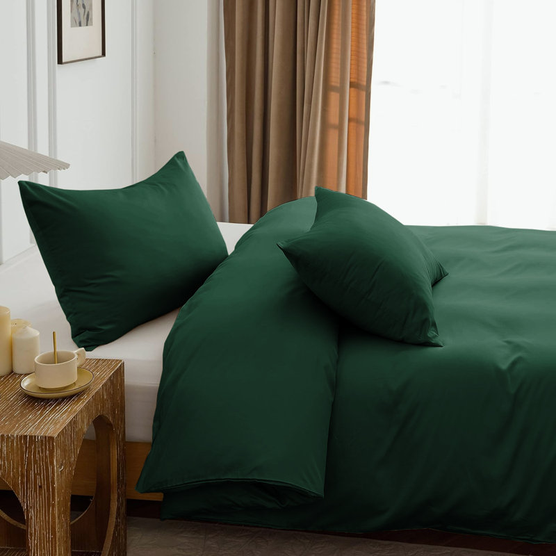 Nitzy Super Soft Reversible Plain Duvet Cover with Pillowcases, UK Super King - DE 260 x 220 cm, Emerald