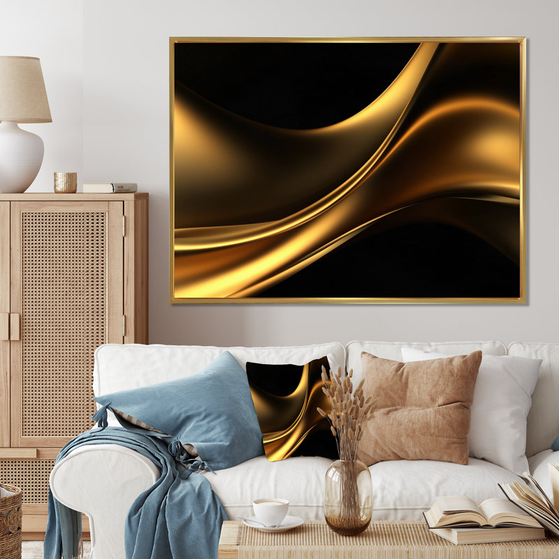 Or noir surréel II sur toile imprimée, Cadre flottant doré, H 24 po x l 32 po x P 1 po