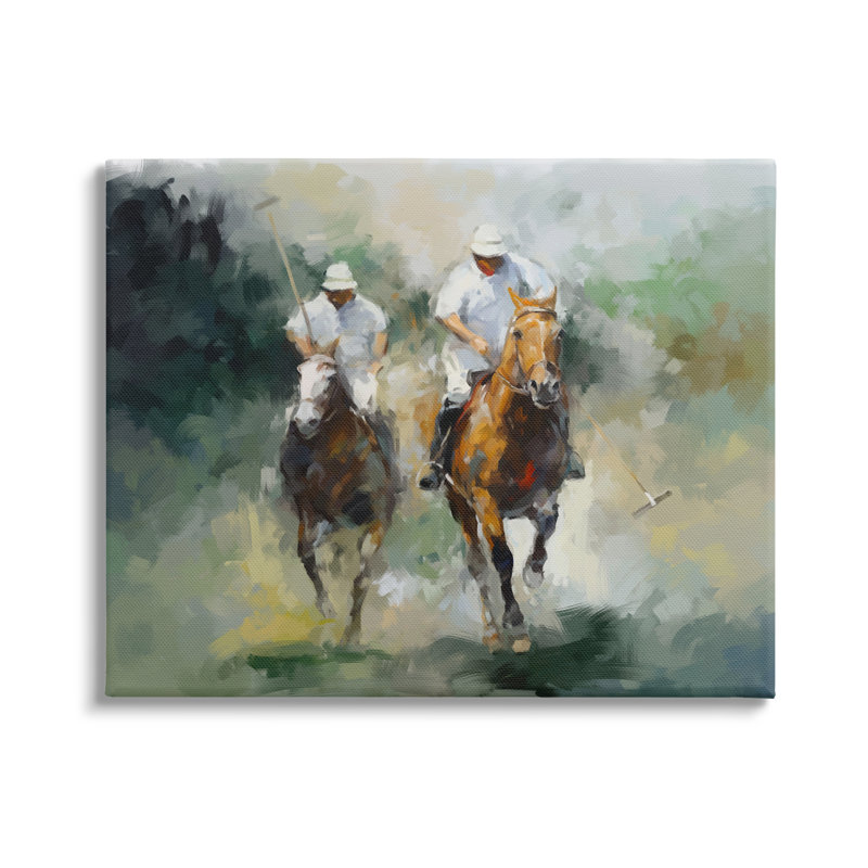 Gray Framed Polo Players on Horses Giclee Art Print