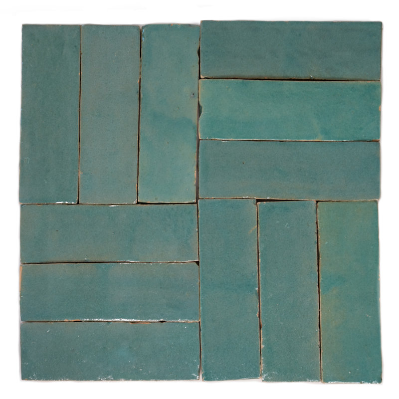 Handmade 2x6-in Moroccan Zellige Solid Sea Blue