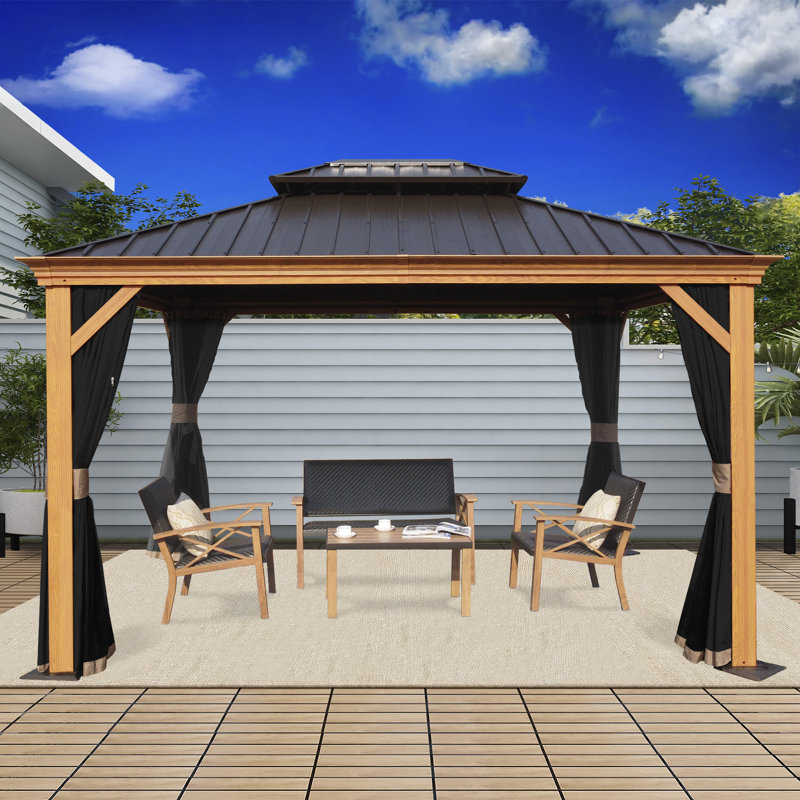 Kozyard Apollo Hardtop Gazebo, Wooden Coated Aluminum Frame with Galvanized Steel Roof, 115" H x 144" W x 120" D