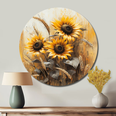 Sunflowers In A Wheat Meadow I - Traditional Yellow Metal Art Print