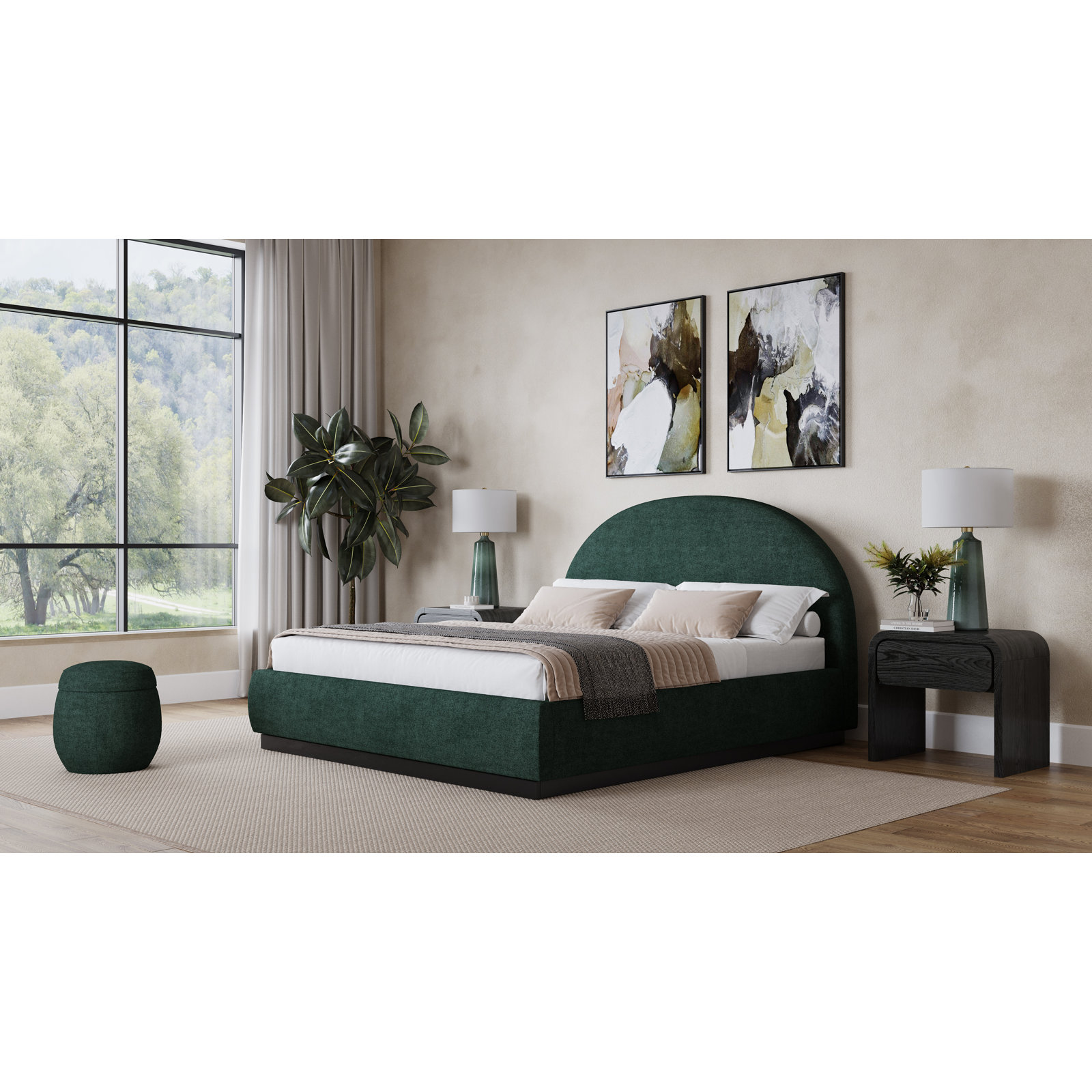 Benni Upholstered Bed, Queen, Emerald
