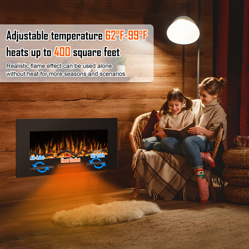 Aarryn Black Electric Fireplace Insert, 21.65" H x 100" W x 5.5" D